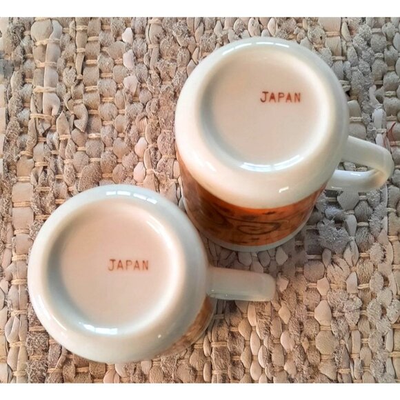 Vintage Japanese Ceramic Coffee Mug Set - Vibrant‎ Orange & Floral Design - Picture 7 of 8